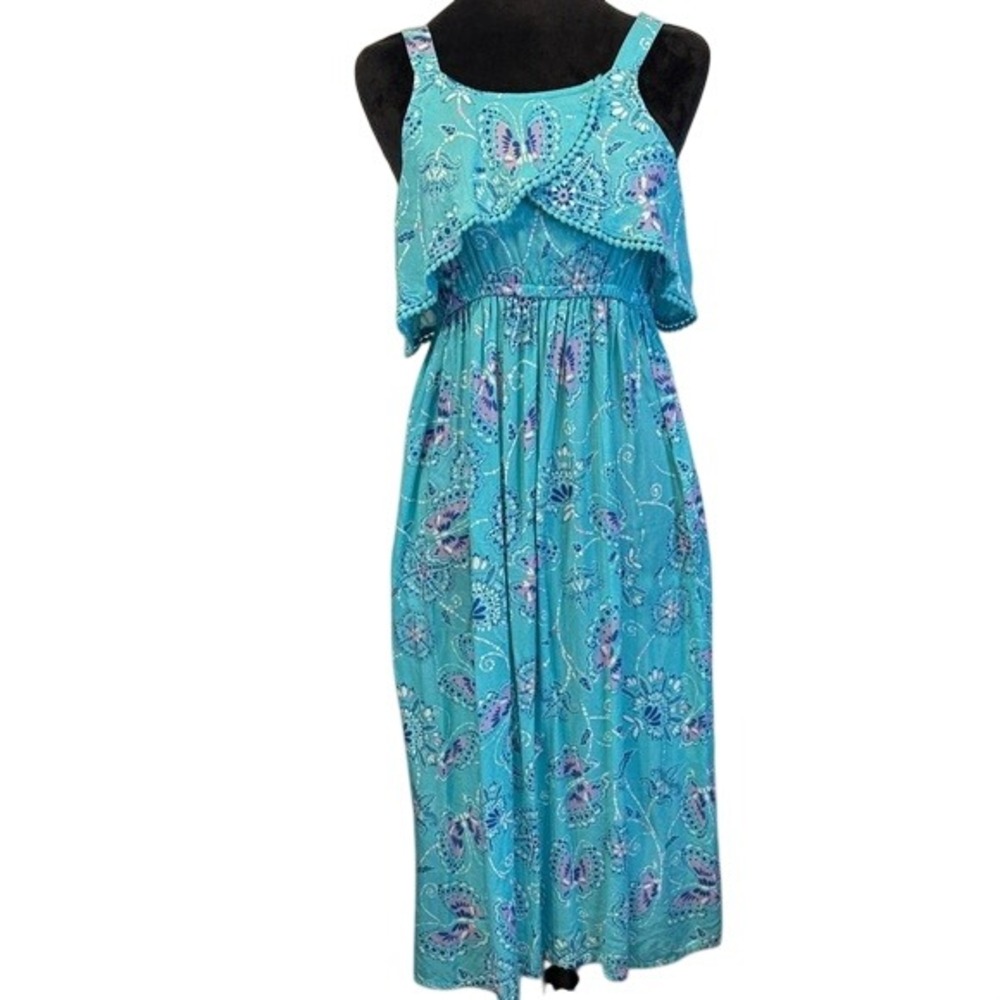 Mudd‎ Butterfly Paisley Maxi Dress Teal Purple Cute Boho Summer Girl's Size 12